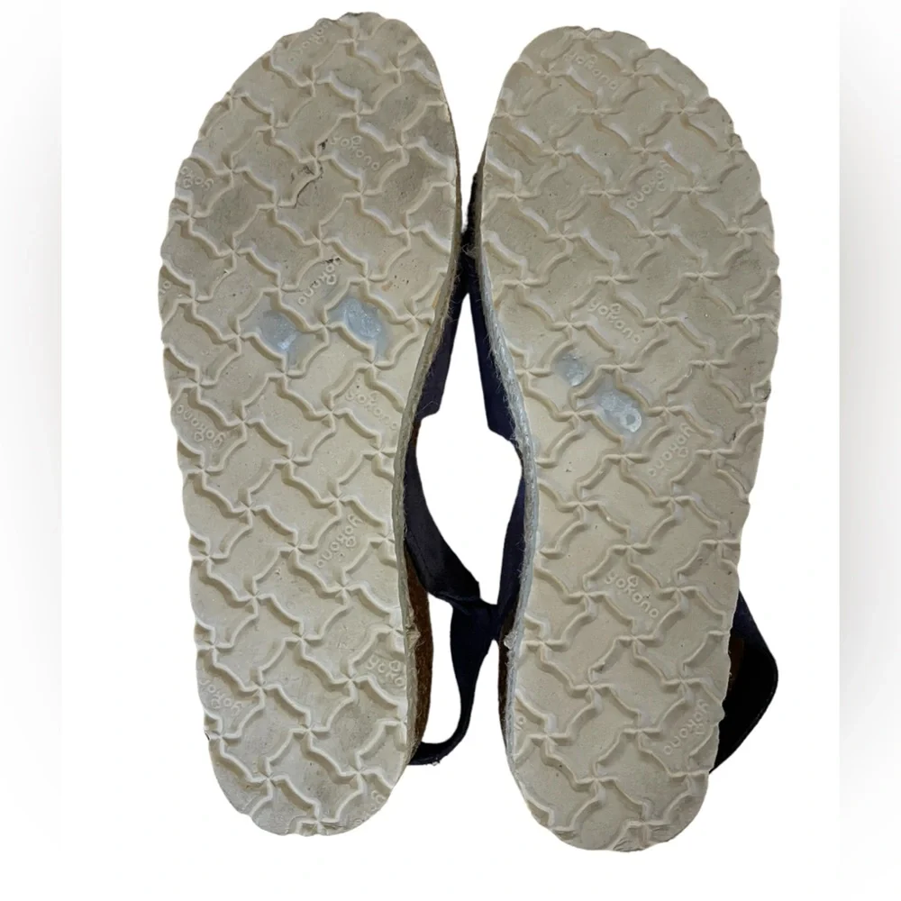 Yokomo Platform Blue Leather Back Strap Corkbed Sandals Size 8